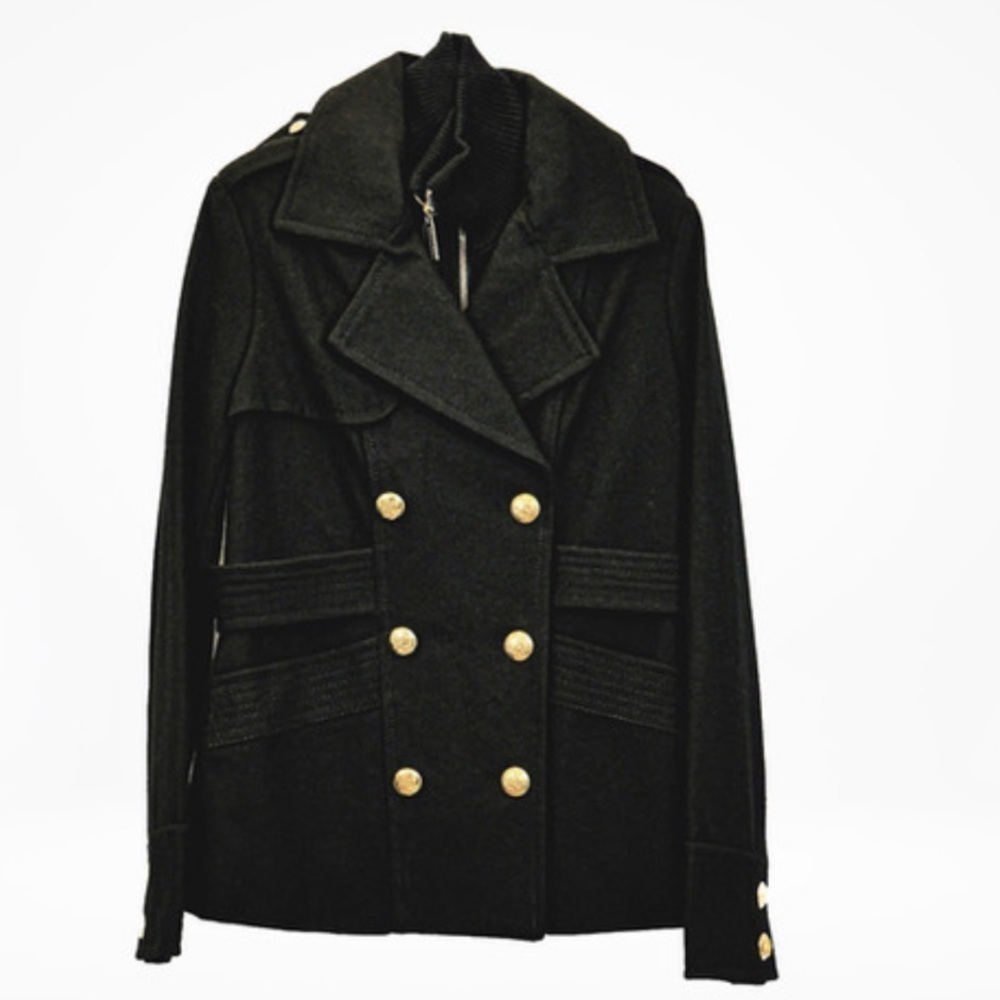Sean John Black and Gold Tailored Peacoat